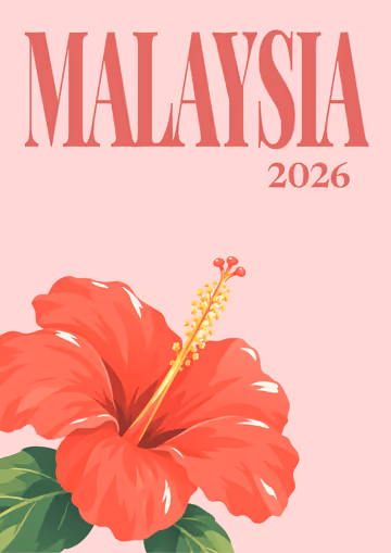Malaysia illustrated travel photo book cover with the hibiscus artwork