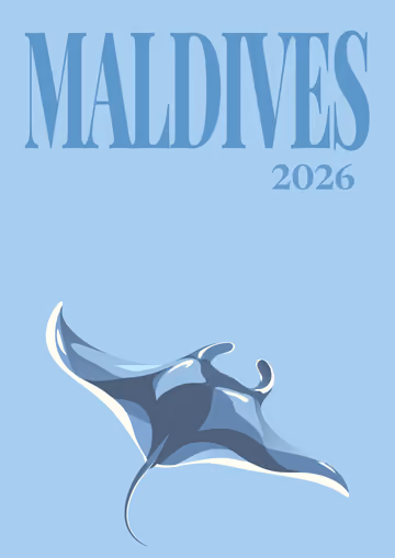 Maldives illustrated travel photo book cover with the manta ray artwork