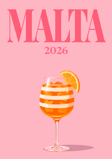 Malta illustrated travel photo book cover with the spritz artwork