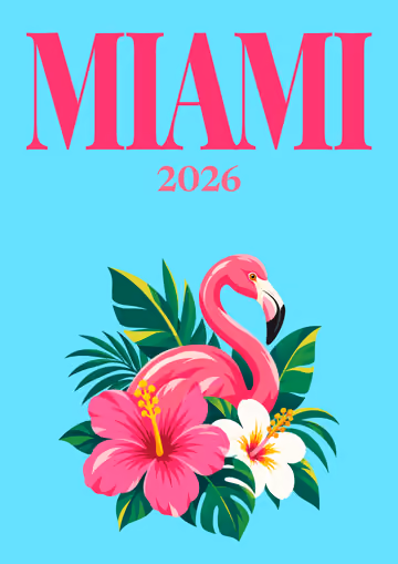 Miami illustrated travel photo book cover with the flamingo and hibiscus artwork