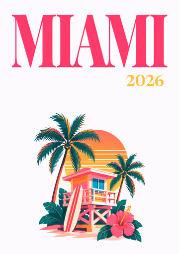Miami illustrated travel photo book cover with the lifeguard tower artwork