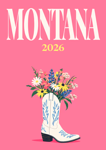 Montana illustrated travel photo book cover with the boot full of wildflowers artwork