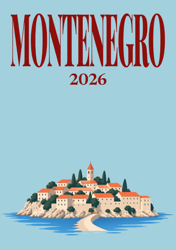 Montenegro illustrated travel photo book cover with the Sveti Stefan artwork