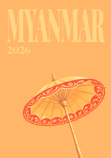 Myanmar illustrated travel photo book cover with the paper parasol artwork