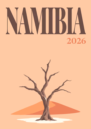 Namibia illustrated travel photo book cover with the Deadvlei tree artwork