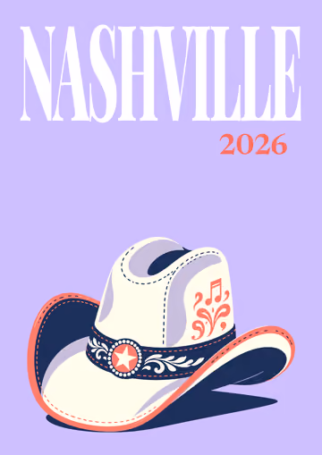 Nashville illustrated travel photo book cover with the cowboy hat artwork