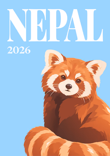 Nepal illustrated travel photo book cover with the red panda artwork