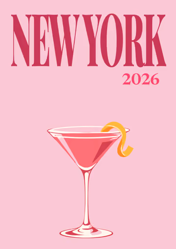 New York illustrated travel photo book cover with the cosmopolitan artwork