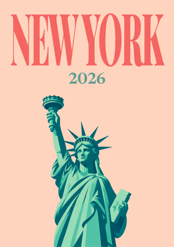 New York illustrated travel photo book cover with the Statue of Liberty artwork