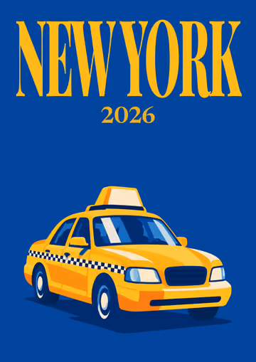 New York illustrated travel photo book cover with the taxi artwork