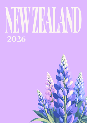 New Zealand illustrated travel photo book cover with the lupins artwork