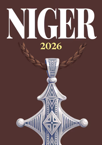 Niger illustrated travel photo book cover with the Agadez pendant artwork