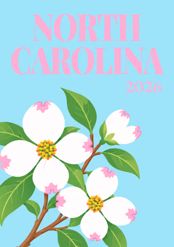 North Carolina illustrated travel photo book cover with the dogwood artwork