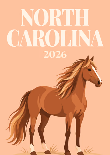 North Carolina illustrated travel photo book cover with the wild horse artwork