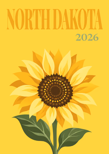 North Dakota illustrated travel photo book cover with the sunflower artwork