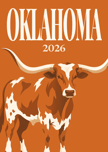 Oklahoma illustrated travel photo book cover with the longhorn artwork