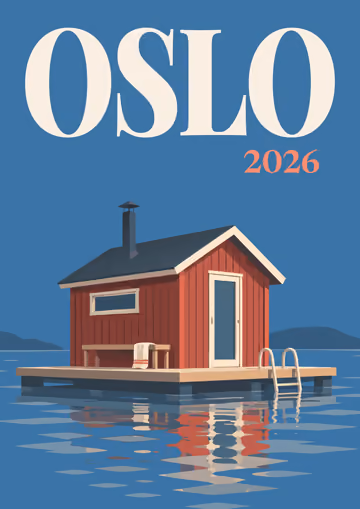 Oslo illustrated travel photo book cover with the floating sauna artwork