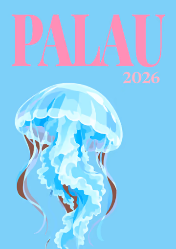 Palau illustrated travel photo book cover with the golden jellyfish artwork