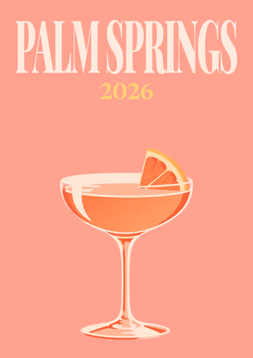 Palm Springs illustrated travel photo book cover with the coupe cocktail artwork