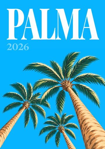 Palma illustrated travel photo book cover with the palm trees artwork