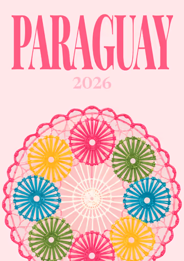 Paraguay illustrated travel photo book cover with the ñandutí lace artwork