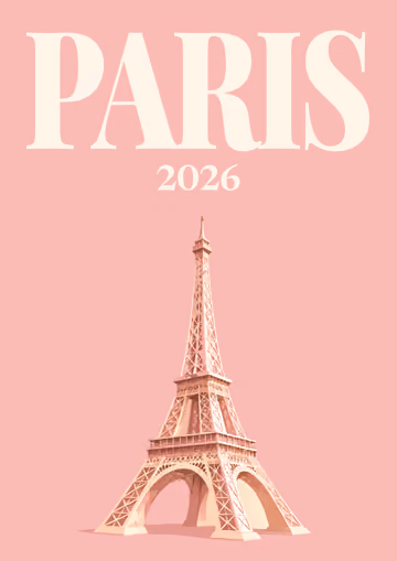 Paris illustrated travel photo book cover with the Eiffel Tower artwork in pink