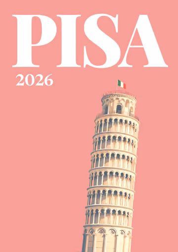 Pisa illustrated travel photo book cover with the tower artwork