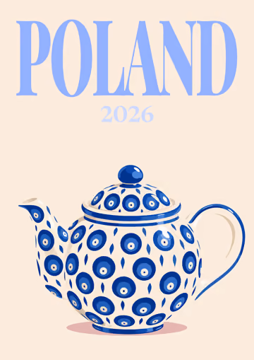 Poland illustrated travel photo book cover with the Bolesławiec teapot artwork