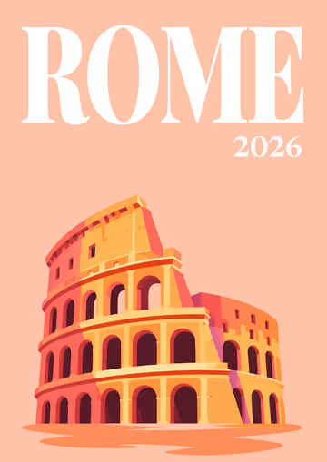 Rome illustrated travel photo book cover with the Colosseum on pink