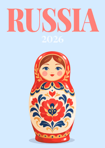 Russia illustrated travel photo book cover with the matryoshka artwork