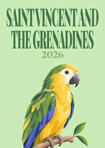 Saint Vincent and the Grenadines illustrated travel photo book cover with the St Vincent parrot artwork