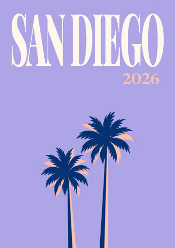 San Diego illustrated travel photo book cover with the palms artwork