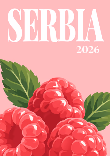 Serbia illustrated travel photo book cover with the raspberries artwork