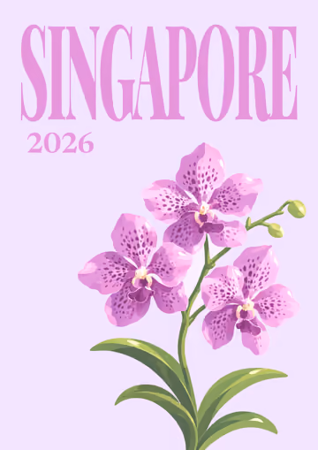 Singapore illustrated travel photo book cover with the orchid artwork
