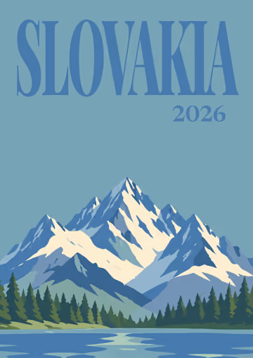 Slovakia illustrated travel photo book cover with the Tatra lake artwork