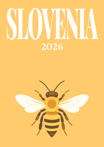 Slovenia illustrated travel photo book cover with the honey bee artwork