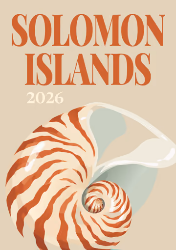 Solomon Islands illustrated travel photo book cover with the nautilus shell artwork