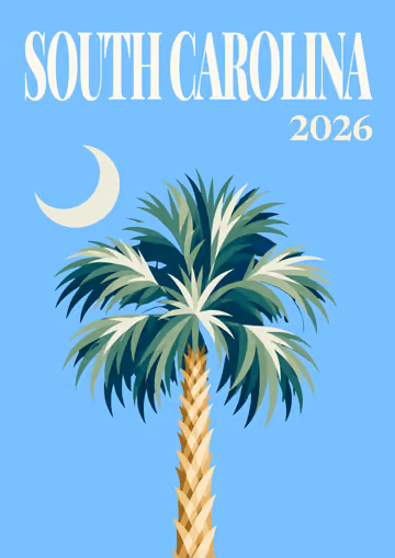 South Carolina illustrated travel photo book cover with the palmetto and moon artwork