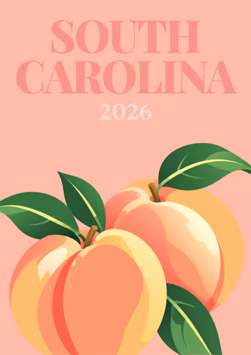 South Carolina illustrated travel photo book cover with the peaches artwork