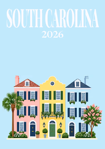 South Carolina illustrated travel photo book cover with the Rainbow Row artwork