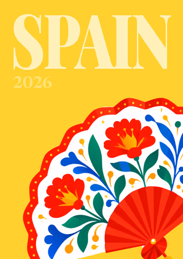 Spain illustrated travel photo book cover with the flamenco fan artwork