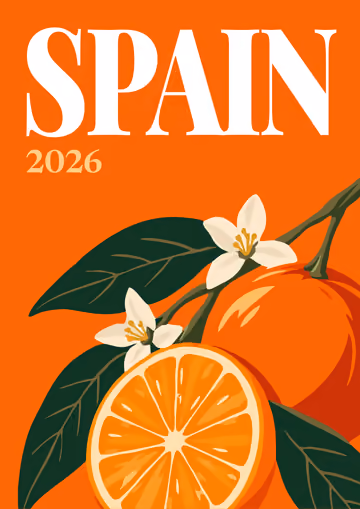 Spain illustrated travel photo book cover with the oranges artwork