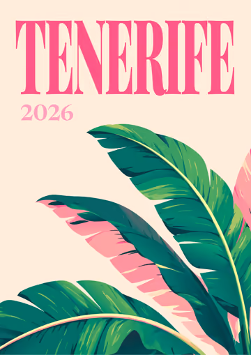 Tenerife illustrated travel photo book cover with the banana leaves artwork