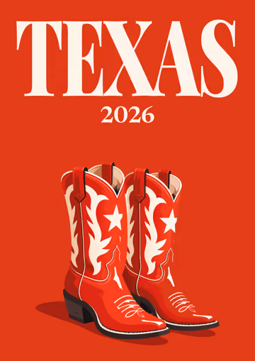 Texas illustrated travel photo book cover with the red boots artwork