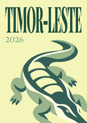Timor-Leste illustrated travel photo book cover with a green crocodile on pale yellow
