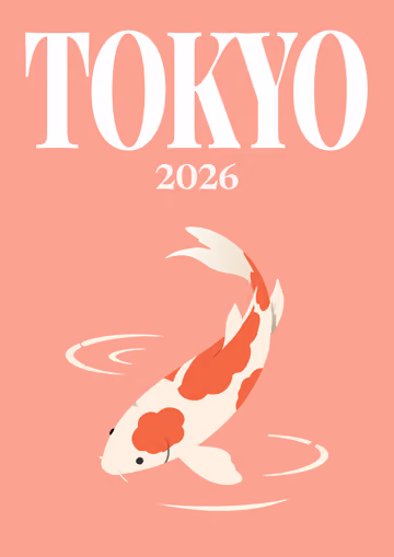 Tokyo illustrated travel photo book cover with the koi artwork on pink
