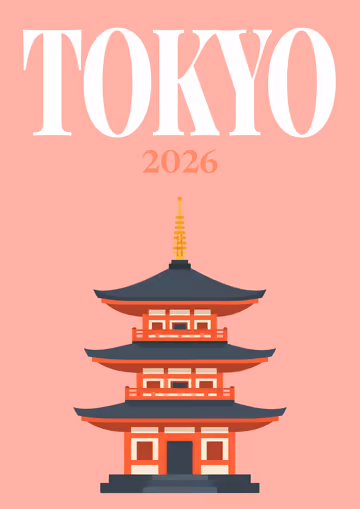 Tokyo illustrated travel photo book cover with the pagoda artwork