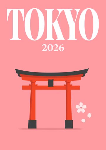 Tokyo illustrated travel photo book cover with the torii gate and petals artwork