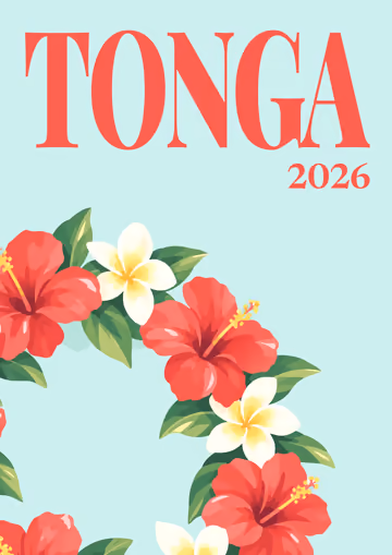 Tonga illustrated travel photo book cover with the flower lei artwork