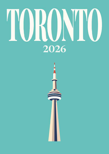 Toronto illustrated travel photo book cover with the CN Tower artwork on teal